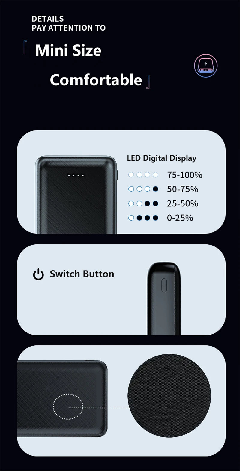 Ultra-Compact 20,000mAh Power Bank | 5V/2A Fast-Charge