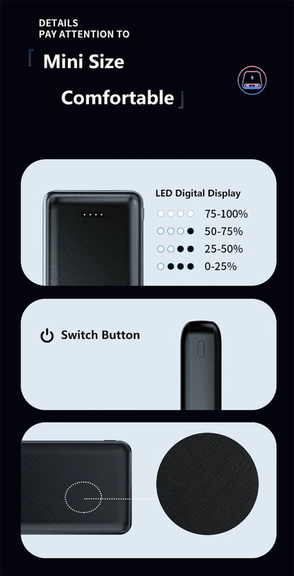 Ultra-Compact 20,000mAh Power Bank | 5V/2A Fast-Charge
